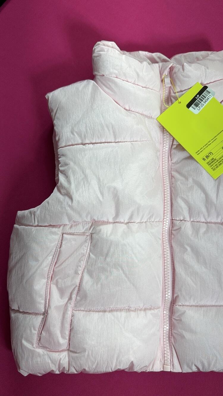 All in Motion Puffer Vest – Light Pink Quilted Zip‑Front Sleeveless Size S